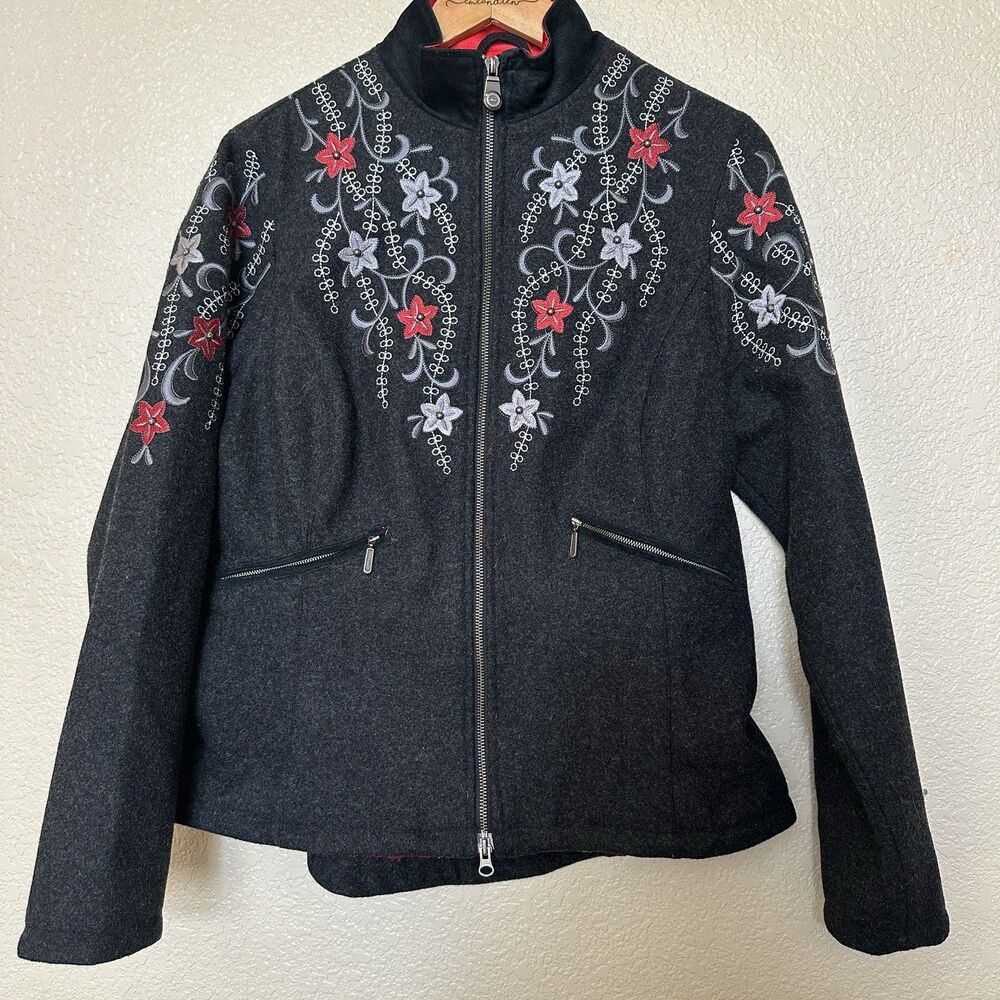 Powder River outfitters jacket Wool Western Embroidered Floral‎ Pattern Large
